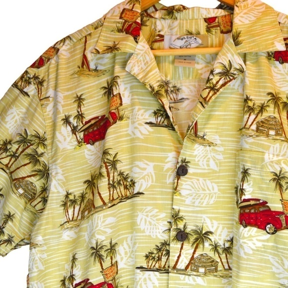 Men’s High Surf Island Print‎ Button Down Cool Cotton Short Sleeve Shirt, Medium - Picture 2 of 7